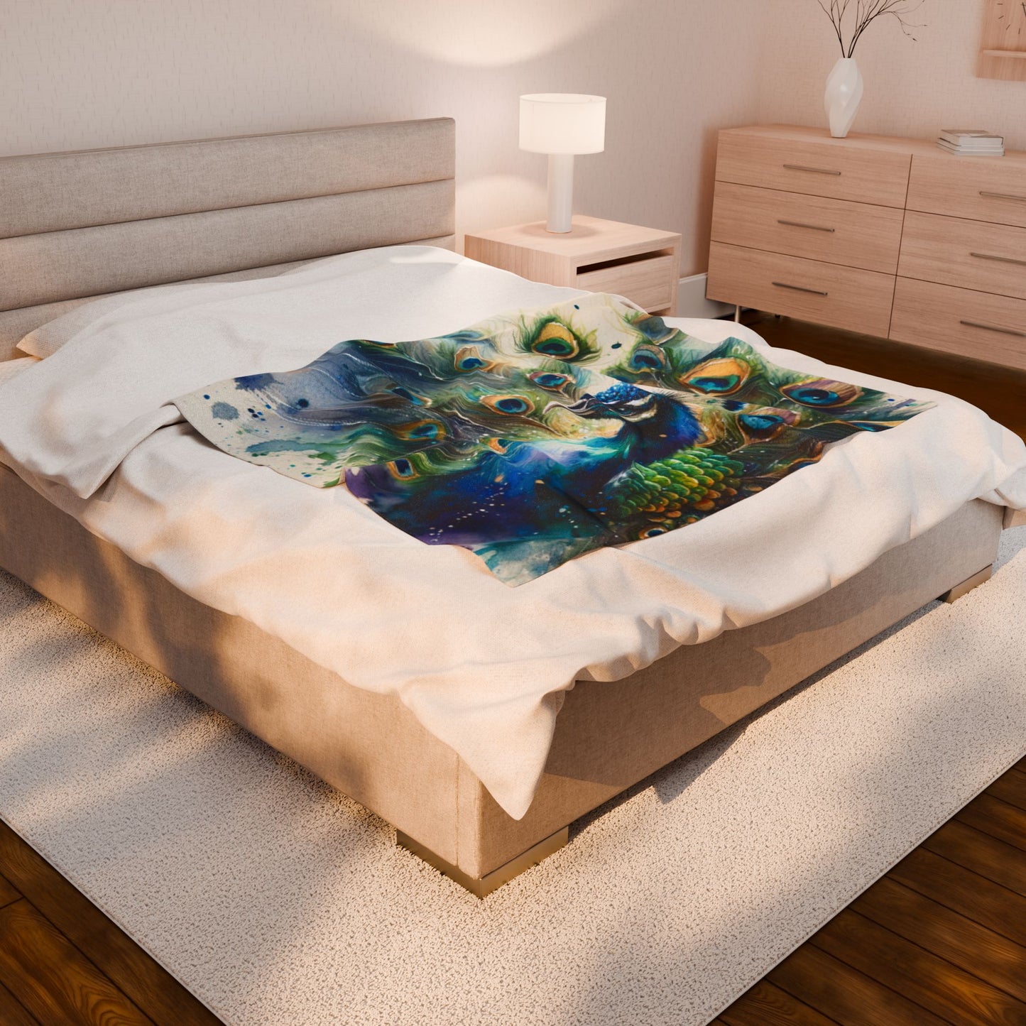 Artistic Peacock Velveteen Plush Blanket - Cozy Decorative Throw for Home