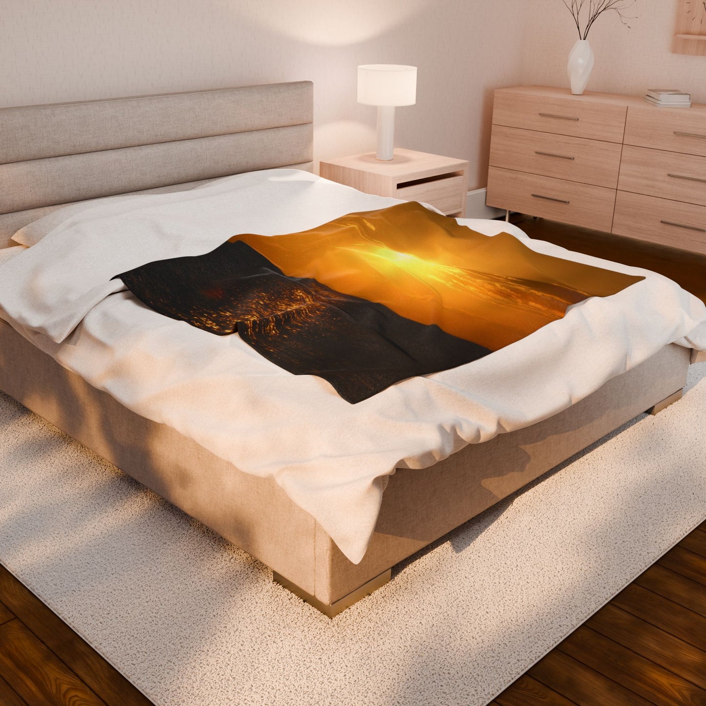 Sunset Ocean Velveteen Plush Blanket - Cozy Gift for Home Decor