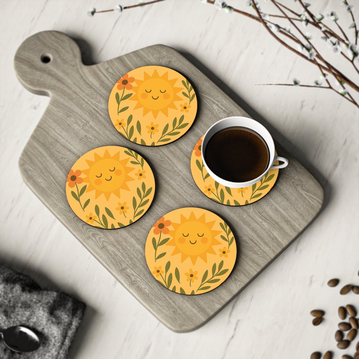 Sunny Floral Coasters - Cheerful Drinkware Accessories for Home & Gifts