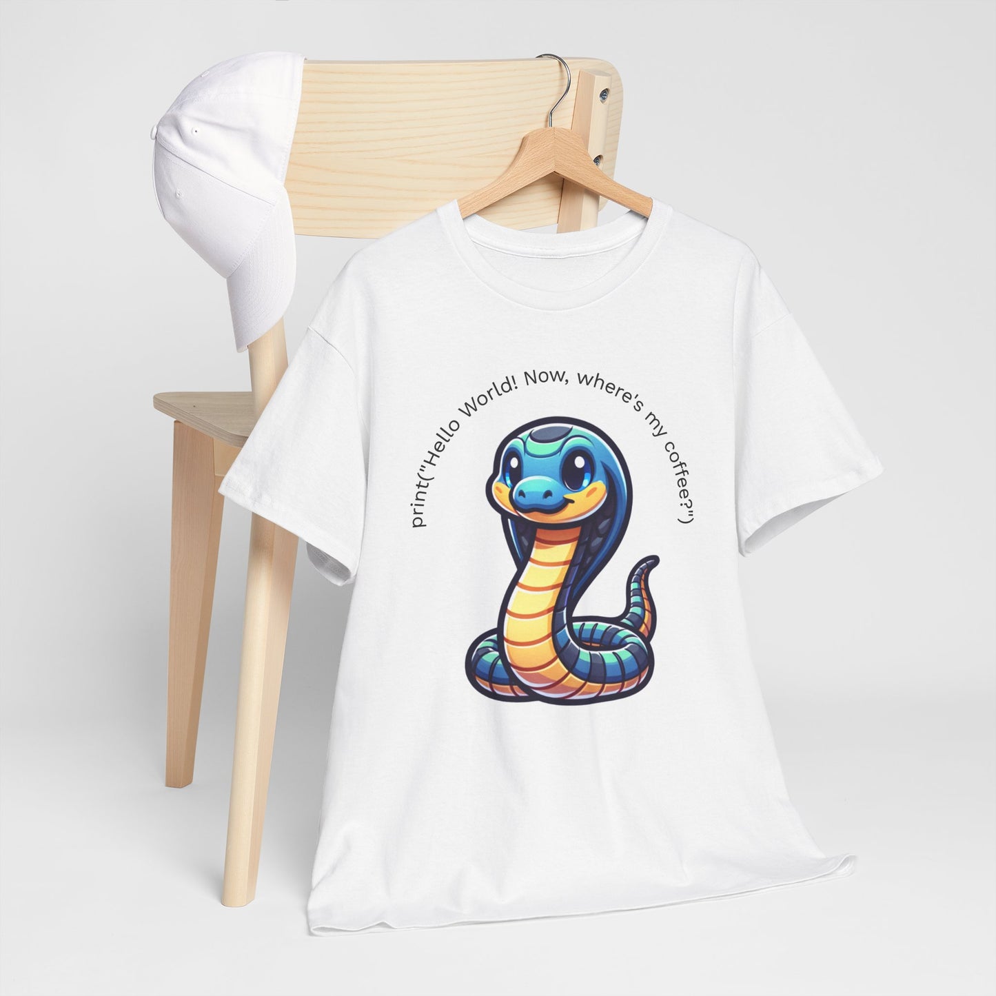 Python Developer Heavy Cotton Tee - Cute Python Design with 'Hello World'