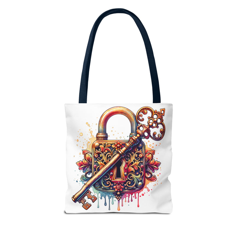 Colorful Key and Lock Tote Bag - Artistic Design for Everyday Use