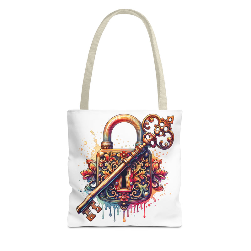 Colorful Key and Lock Tote Bag - Artistic Design for Everyday Use