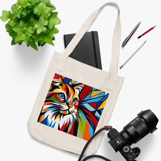 Colorful Cat Art Organic Canvas Tote Bag