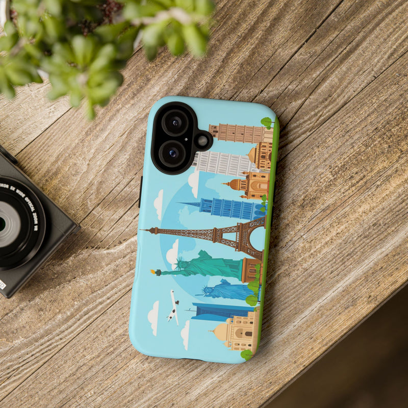 Travel-Inspired Tough Phone Case with Iconic Landmarks