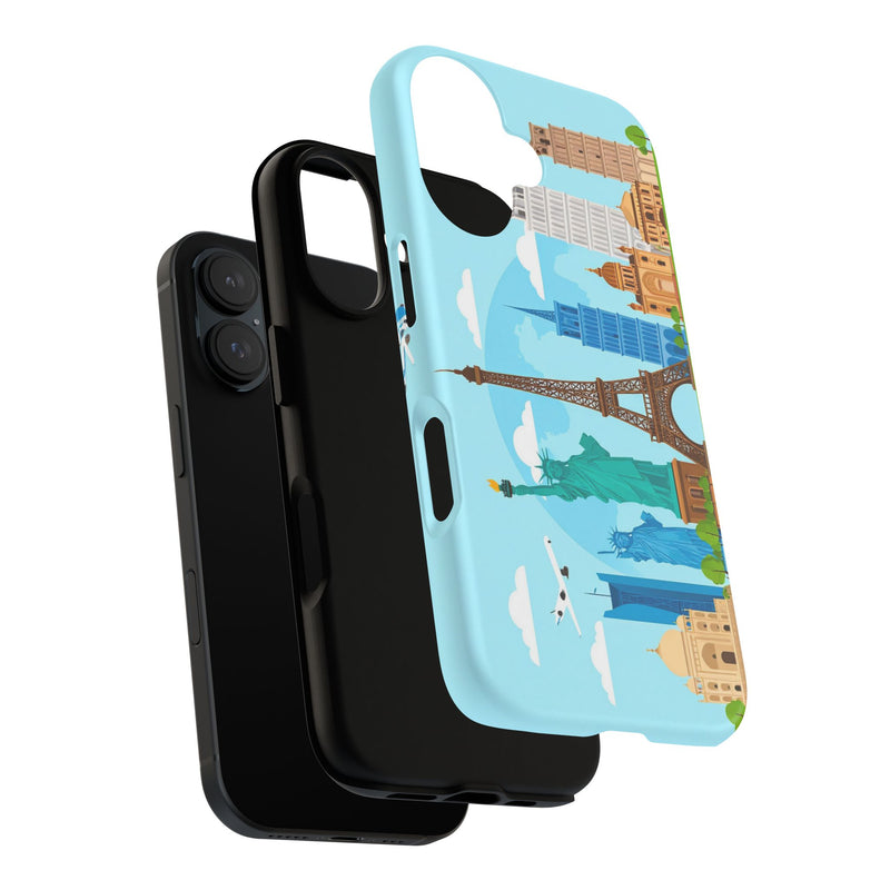 Travel-Inspired Tough Phone Case with Iconic Landmarks