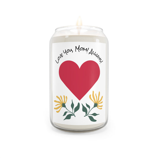 Love You Mom! Scented Candle - Heart & Floral Design - Perfect Gift for Mother's Day