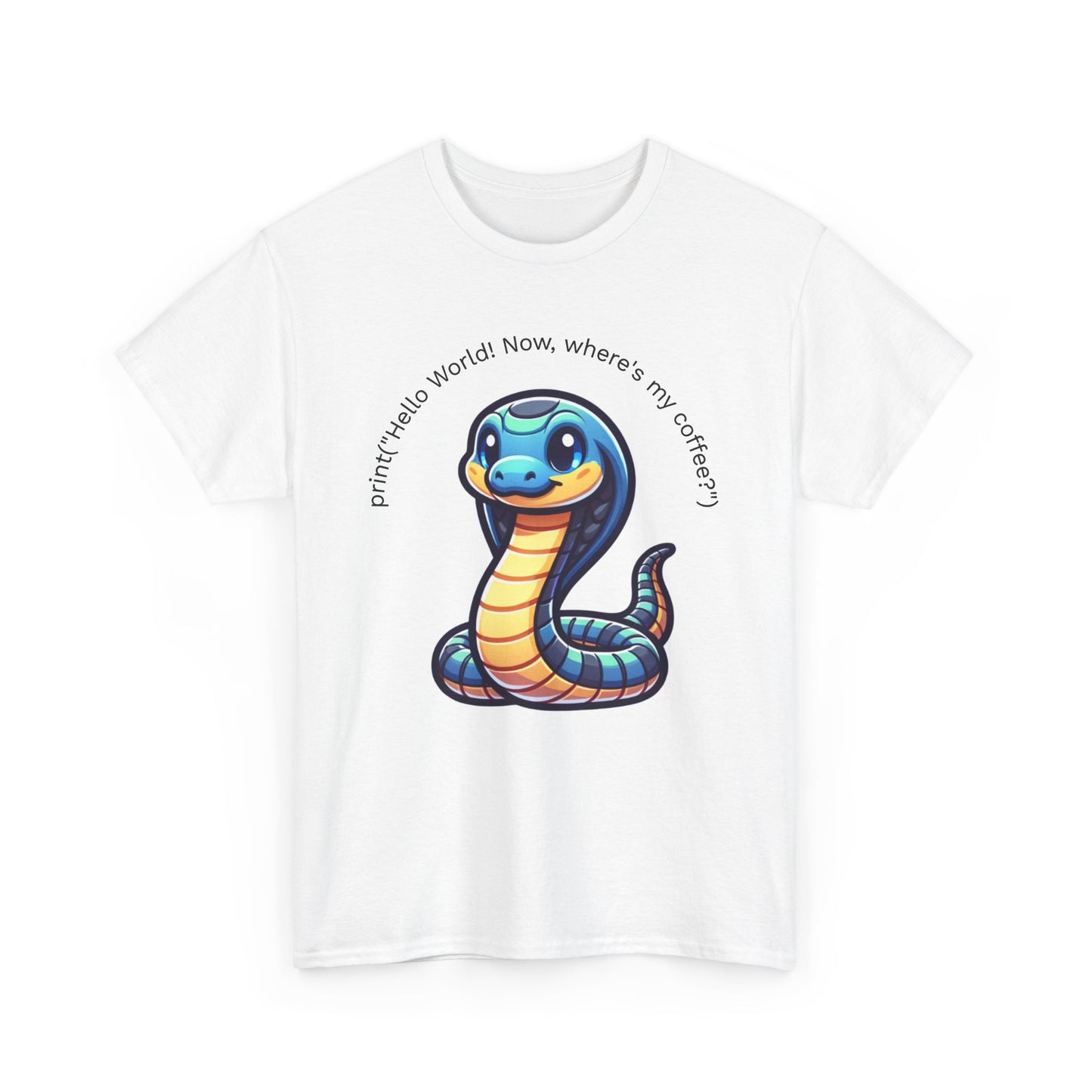 Python Developer Heavy Cotton Tee - Cute Python Design with 'Hello World'