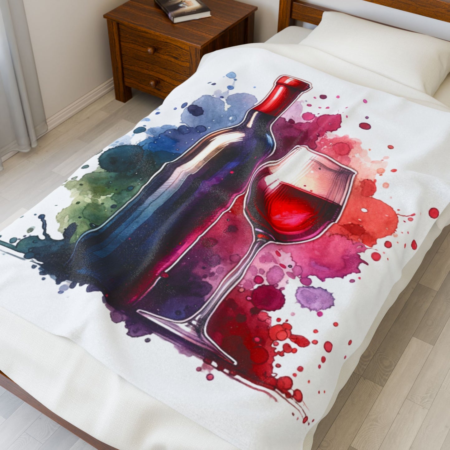 Wine Lover's Velveteen Plush Blanket - Cozy Wine Bottle & Glass Design