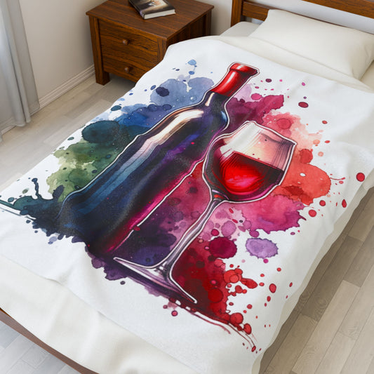 Wine Lover's Velveteen Plush Blanket - Cozy Wine Bottle & Glass Design