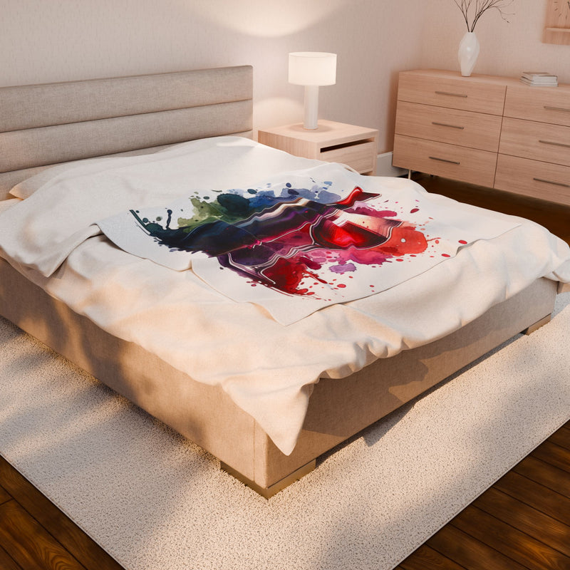 Wine Lover's Velveteen Plush Blanket - Cozy Wine Bottle & Glass Design