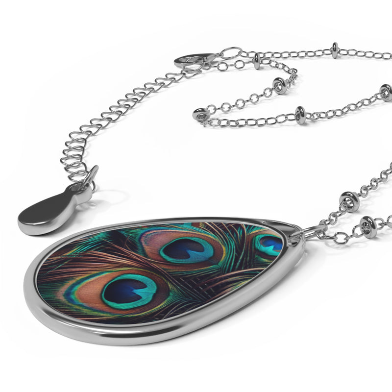 Elegant Peacock Oval Necklace - Boho Chic Jewelry for Nature Lovers