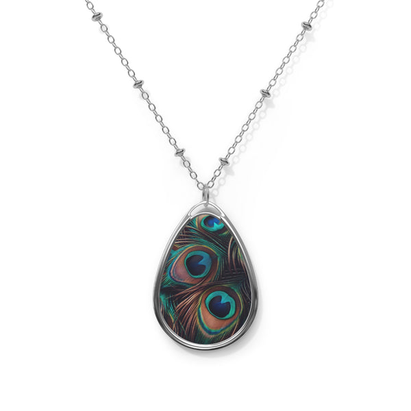 Elegant Peacock Oval Necklace - Boho Chic Jewelry for Nature Lovers