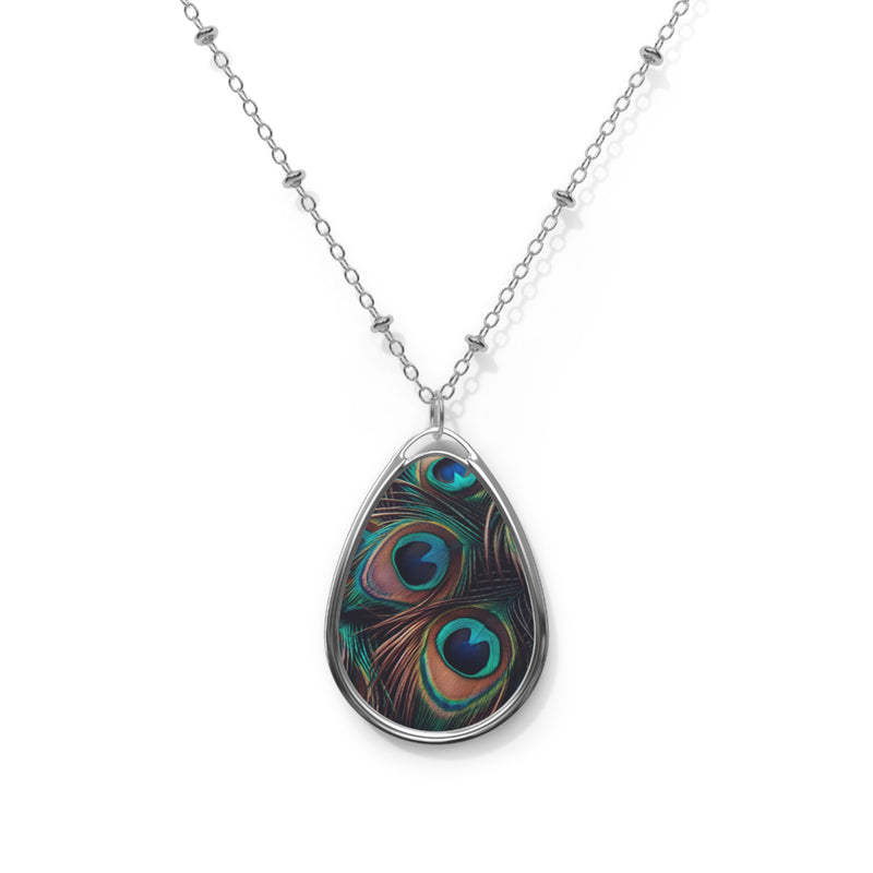 Elegant Peacock Oval Necklace - Boho Chic Jewelry for Nature Lovers