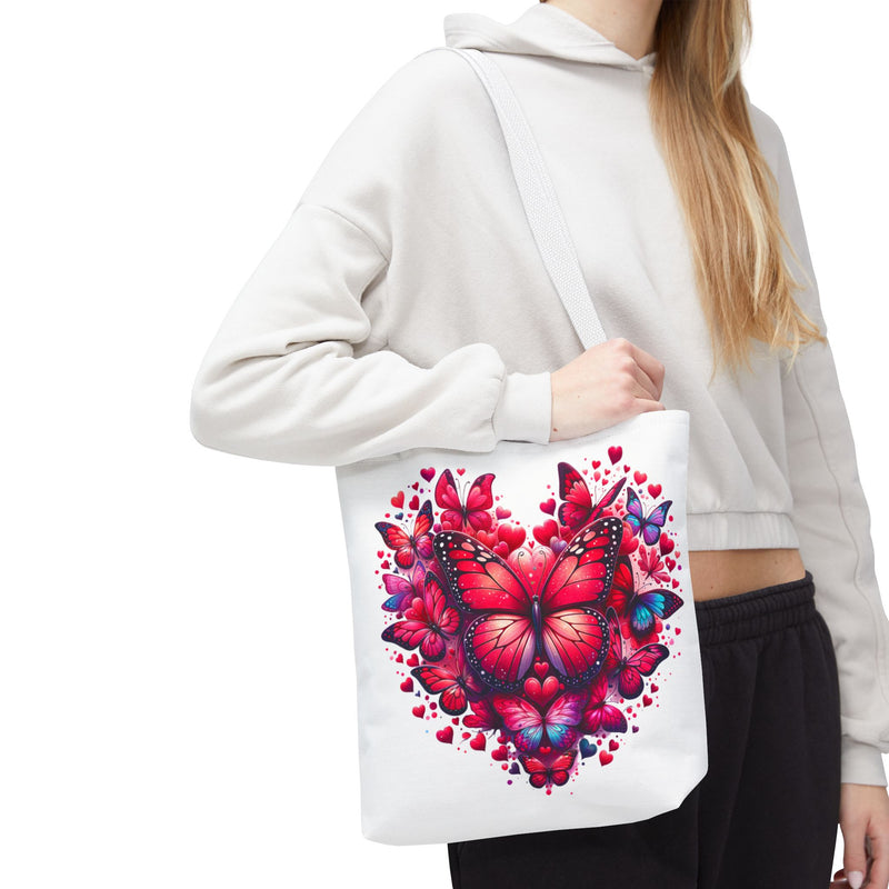 Heart Butterfly Tote Bag - Colorful Floral Design for Nature Lovers