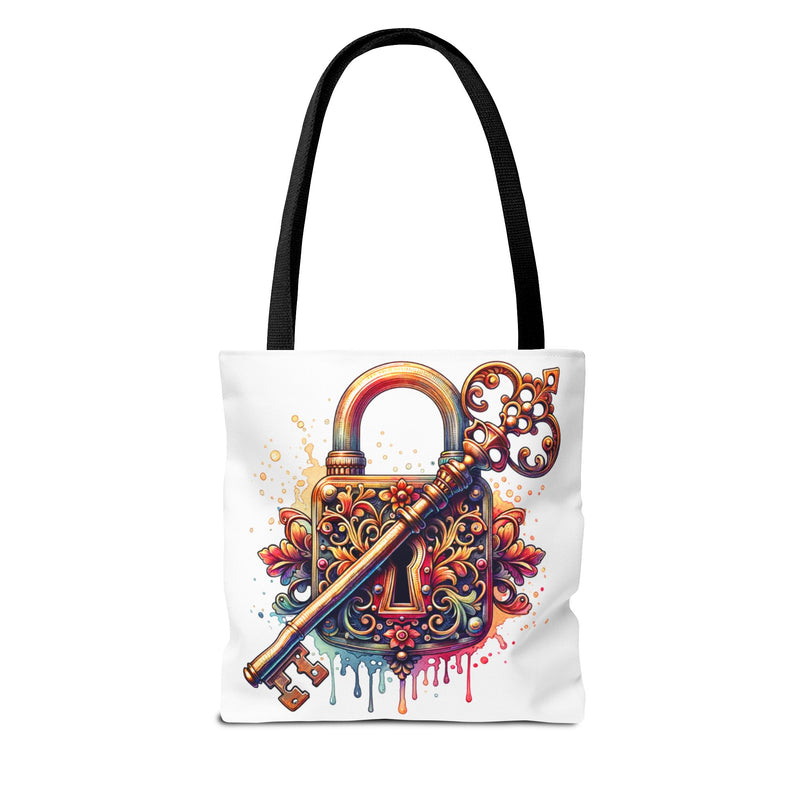 Colorful Key and Lock Tote Bag - Artistic Design for Everyday Use