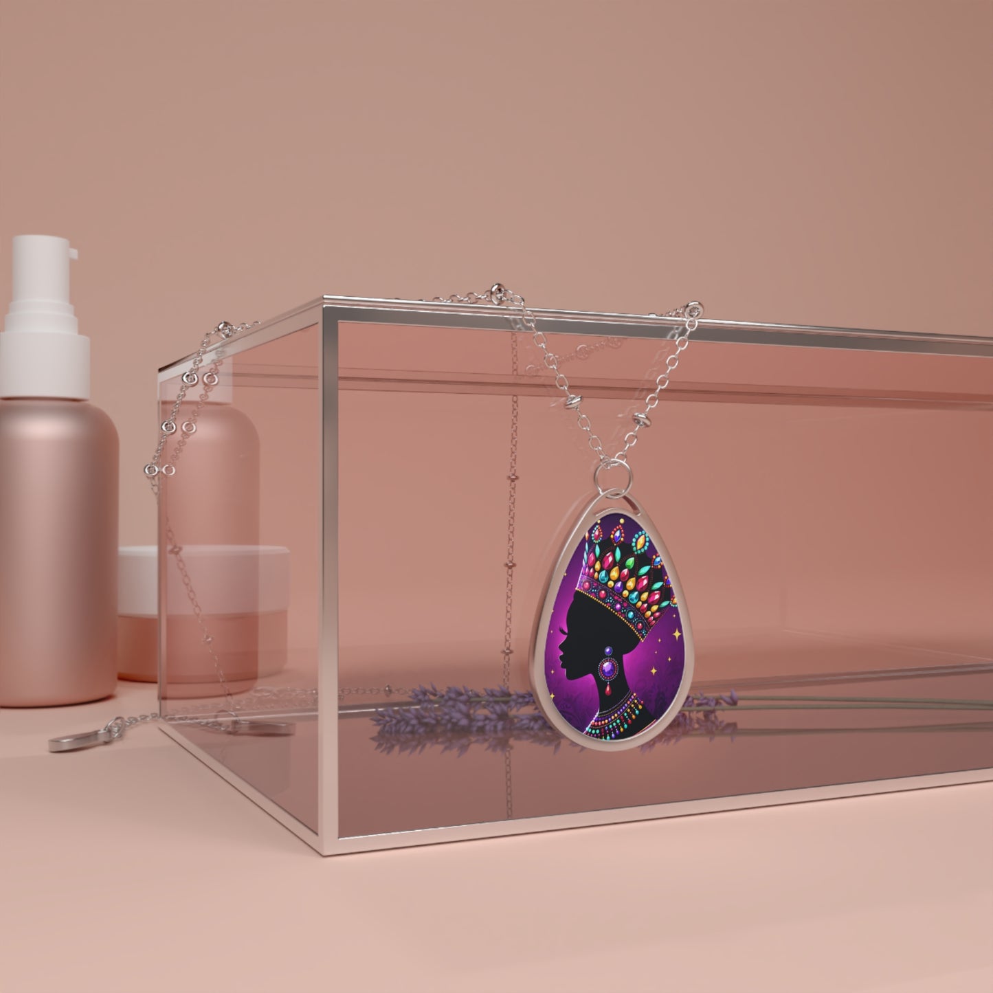 Gorgeous Jewel-Toned Oval Necklace with Queen Silhouette - Elegant Jewelry for Special Occasions