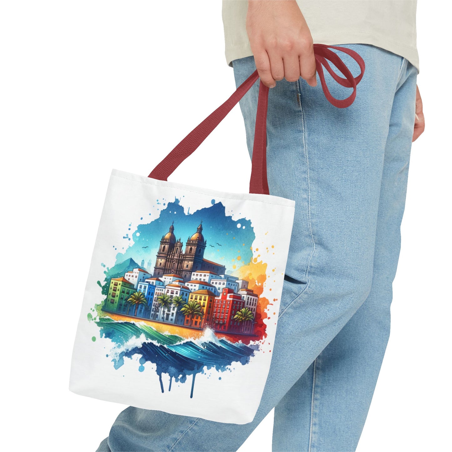 Colorful Coastal City Tote Bag - Vibrant Beach Vibes