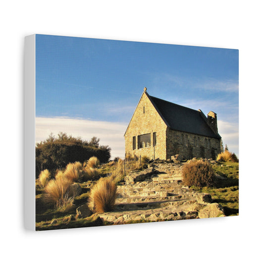 Scenic Stretched Canvas Print - Tranquil Church Landscape Wall Art