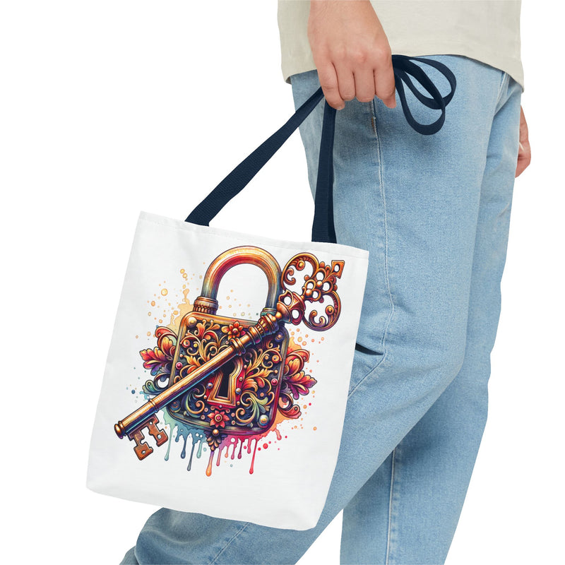Colorful Key and Lock Tote Bag - Artistic Design for Everyday Use