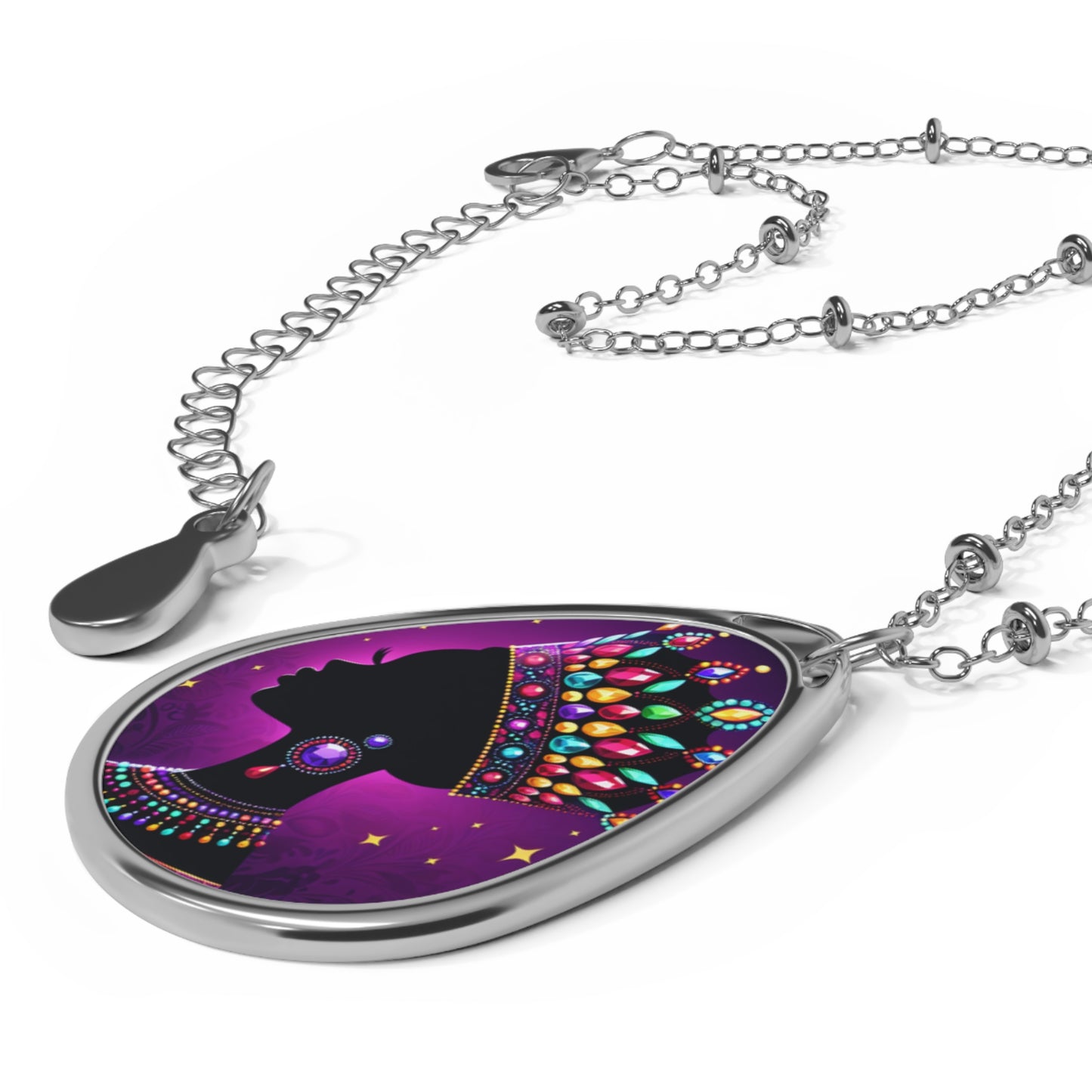Gorgeous Jewel-Toned Oval Necklace with Queen Silhouette - Elegant Jewelry for Special Occasions