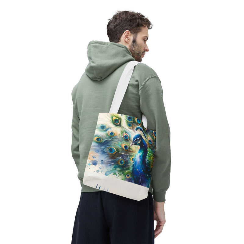 Elegant Peacock Tote Bag - Vibrant Art Carryall for Eco-Friendly Style