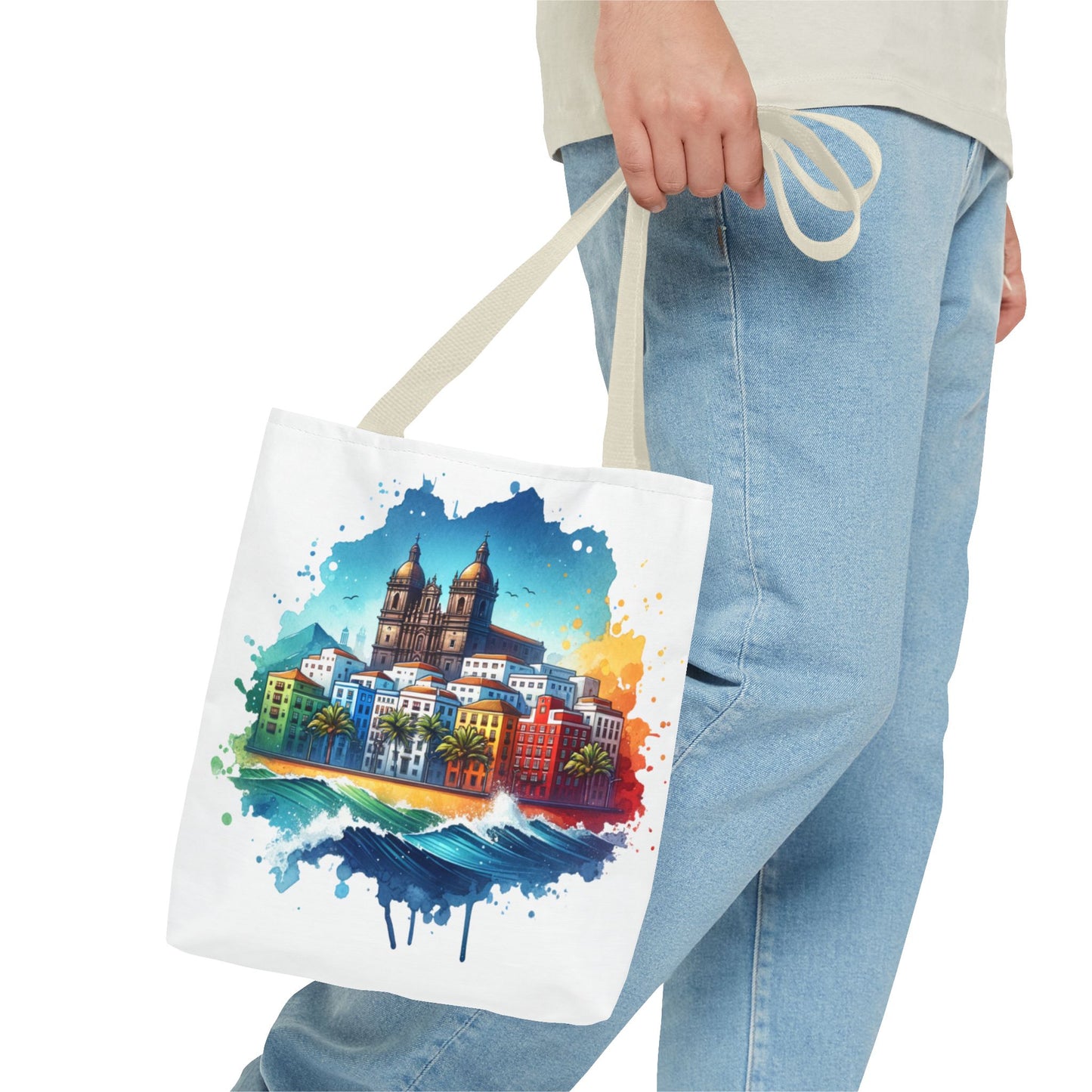 Colorful Coastal City Tote Bag - Vibrant Beach Vibes