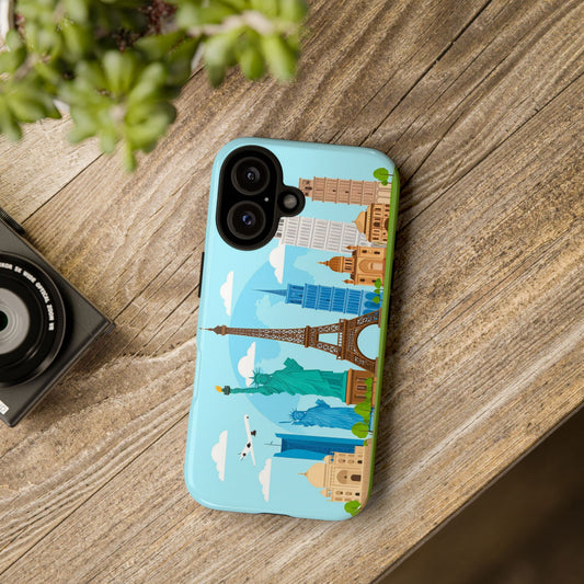 Travel-Inspired Tough Phone Case with Iconic Landmarks