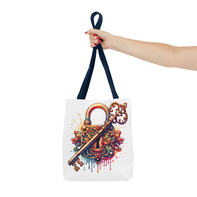 Colorful Key and Lock Tote Bag - Artistic Design for Everyday Use