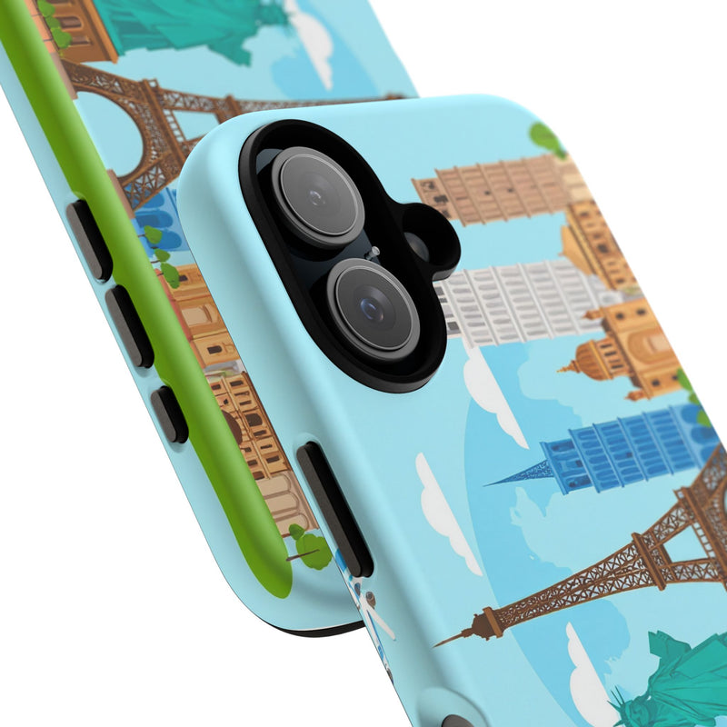 Travel-Inspired Tough Phone Case with Iconic Landmarks