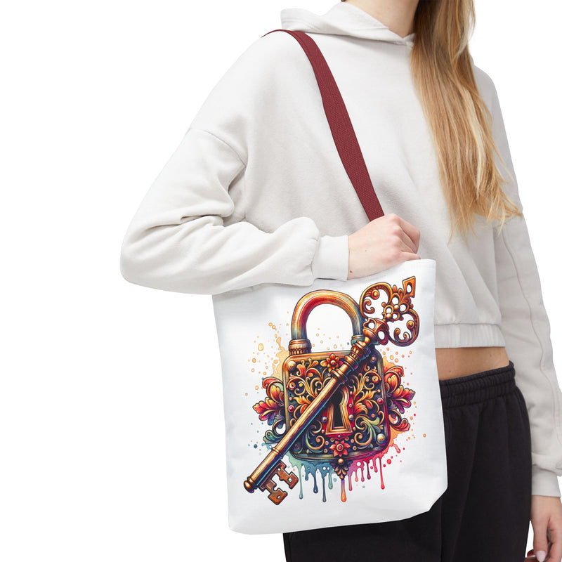 Colorful Key and Lock Tote Bag - Artistic Design for Everyday Use