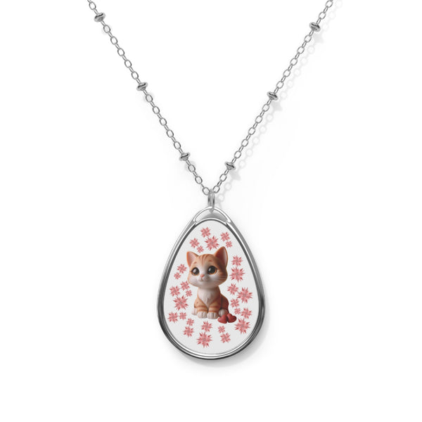 Cute Cat Oval Necklace - Adorable Pet Jewelry for Animal Lovers