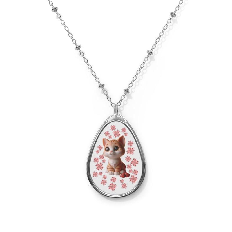 Cute Cat Oval Necklace - Adorable Pet Jewelry for Animal Lovers