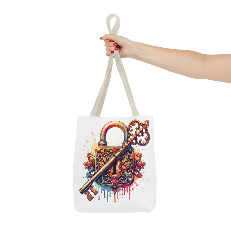 Colorful Key and Lock Tote Bag - Artistic Design for Everyday Use