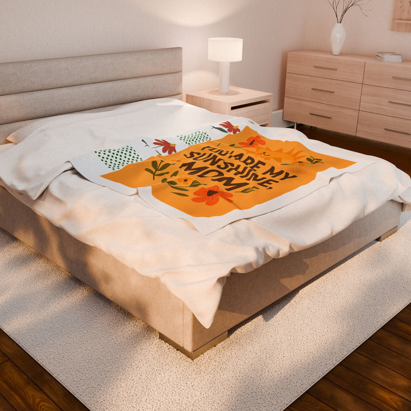 Cozy Velveteen Plush Blanket - "You Are My Sunshine, Mom" Gift for Mother's Day