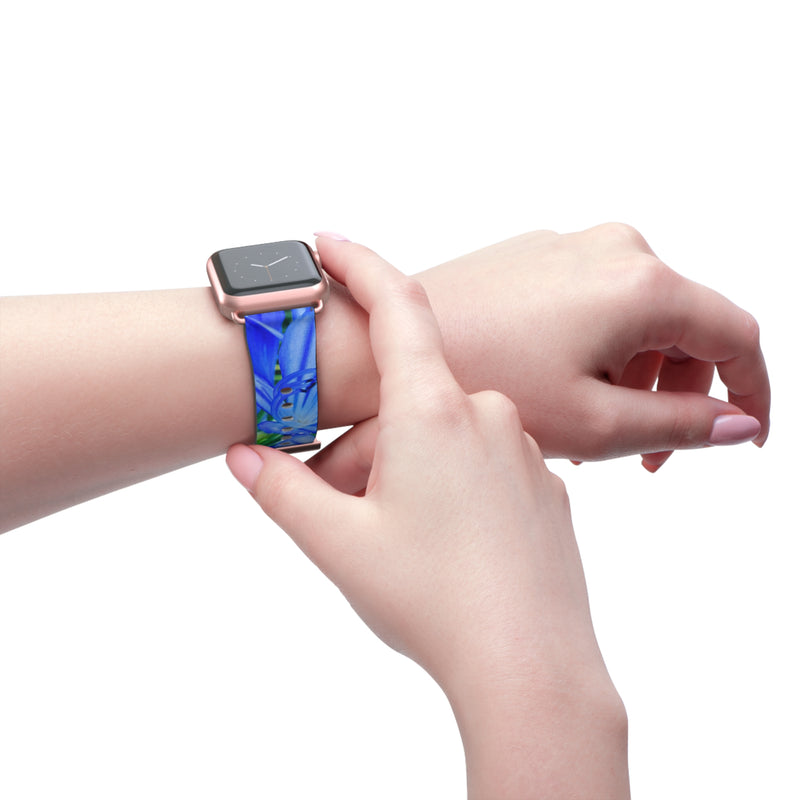 Vibrant Floral Watch Band - Blue Botanical Design for a Stylish Touch
