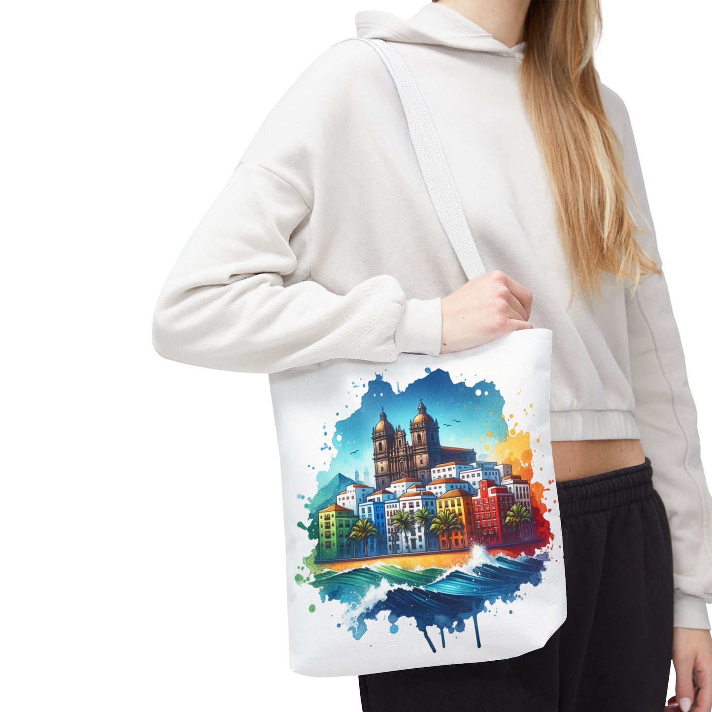 Colorful Coastal City Tote Bag - Vibrant Beach Vibes