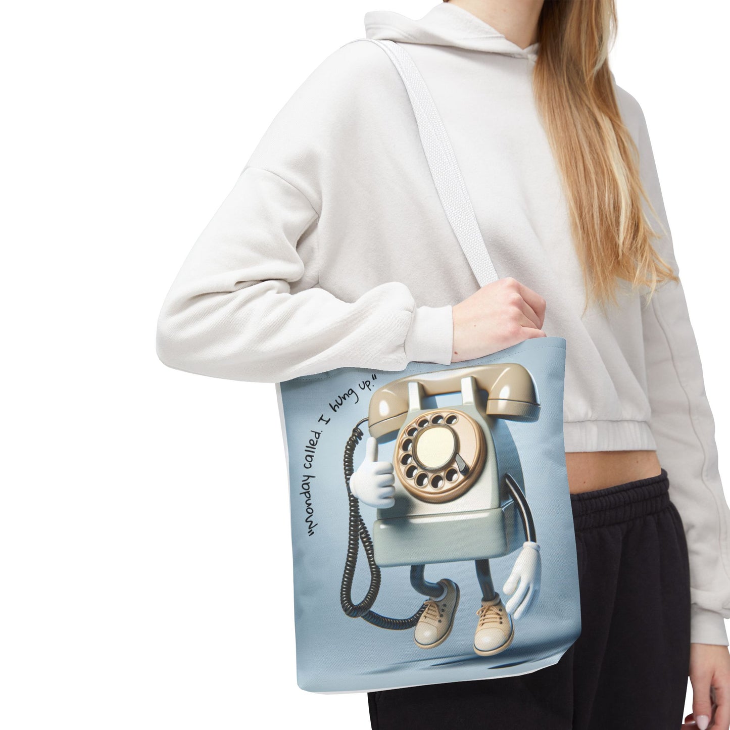 Vintage Phone Monday Tote Bag – Whimsical Design, Perfect for Casual Days