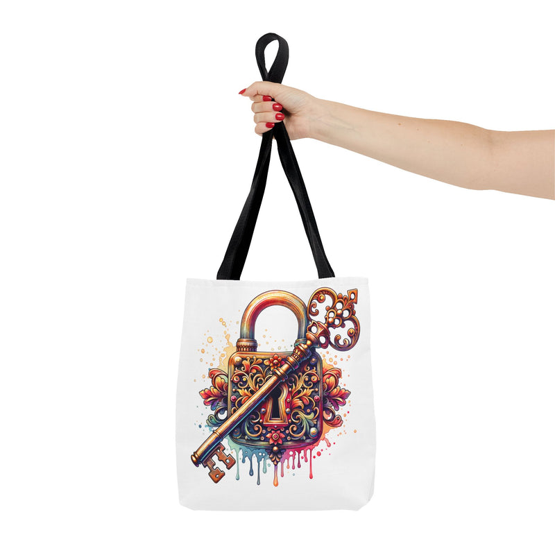 Colorful Key and Lock Tote Bag - Artistic Design for Everyday Use