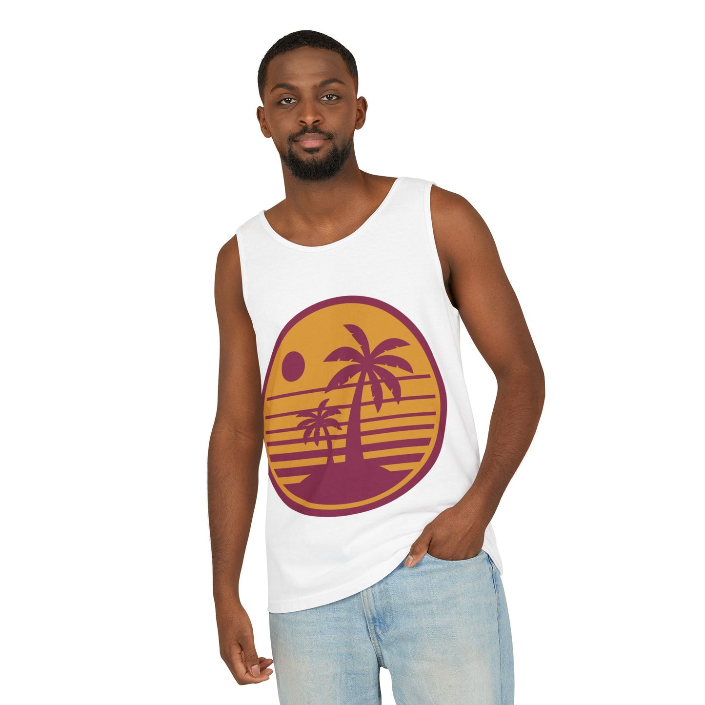 Retro Beach Vibes Tank Top - Unisex Garment-Dyed Sleeveless Tee