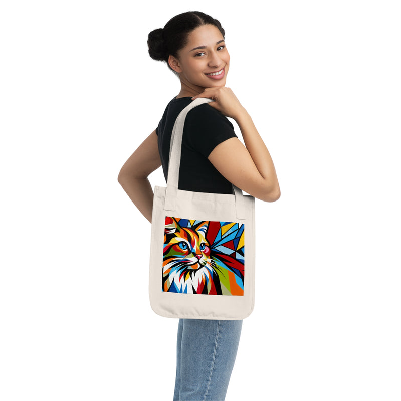 Colorful Cat Art Organic Canvas Tote Bag