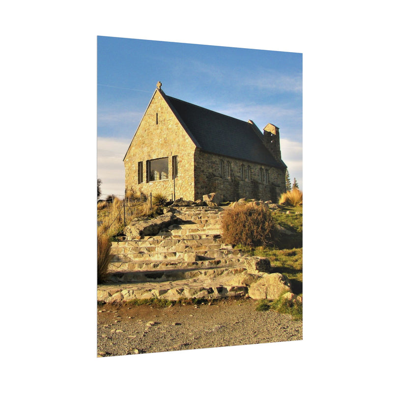 Scenic Nature Rolled Poster - Tranquil Stone Church Wall Art