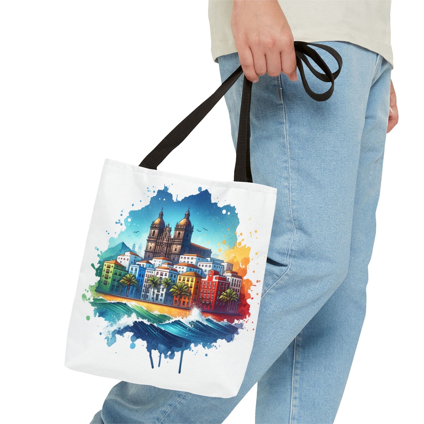 Colorful Coastal City Tote Bag - Vibrant Beach Vibes