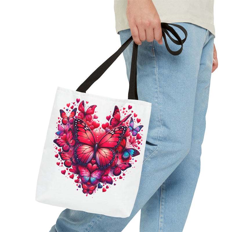 Heart Butterfly Tote Bag - Colorful Floral Design for Nature Lovers