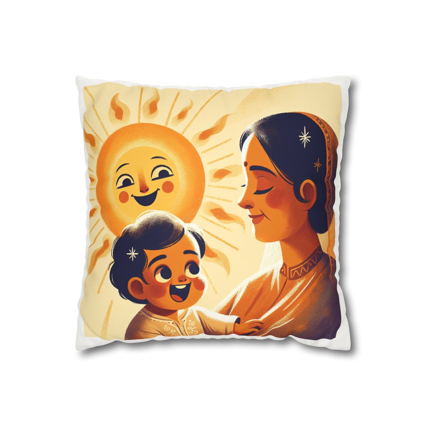 Warm Embrace Faux Suede Pillowcase – Mother and Child Sun Design