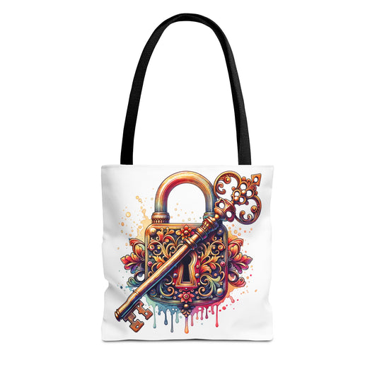 Colorful Key and Lock Tote Bag - Artistic Design for Everyday Use