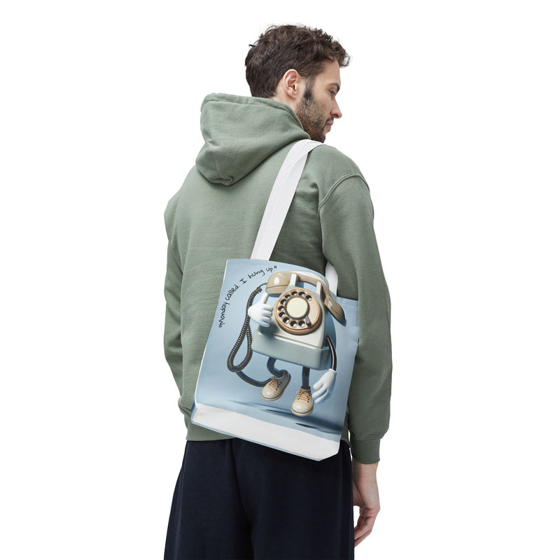 Vintage Phone Monday Tote Bag – Whimsical Design, Perfect for Casual Days