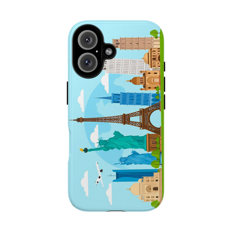 Travel-Inspired Tough Phone Case with Iconic Landmarks