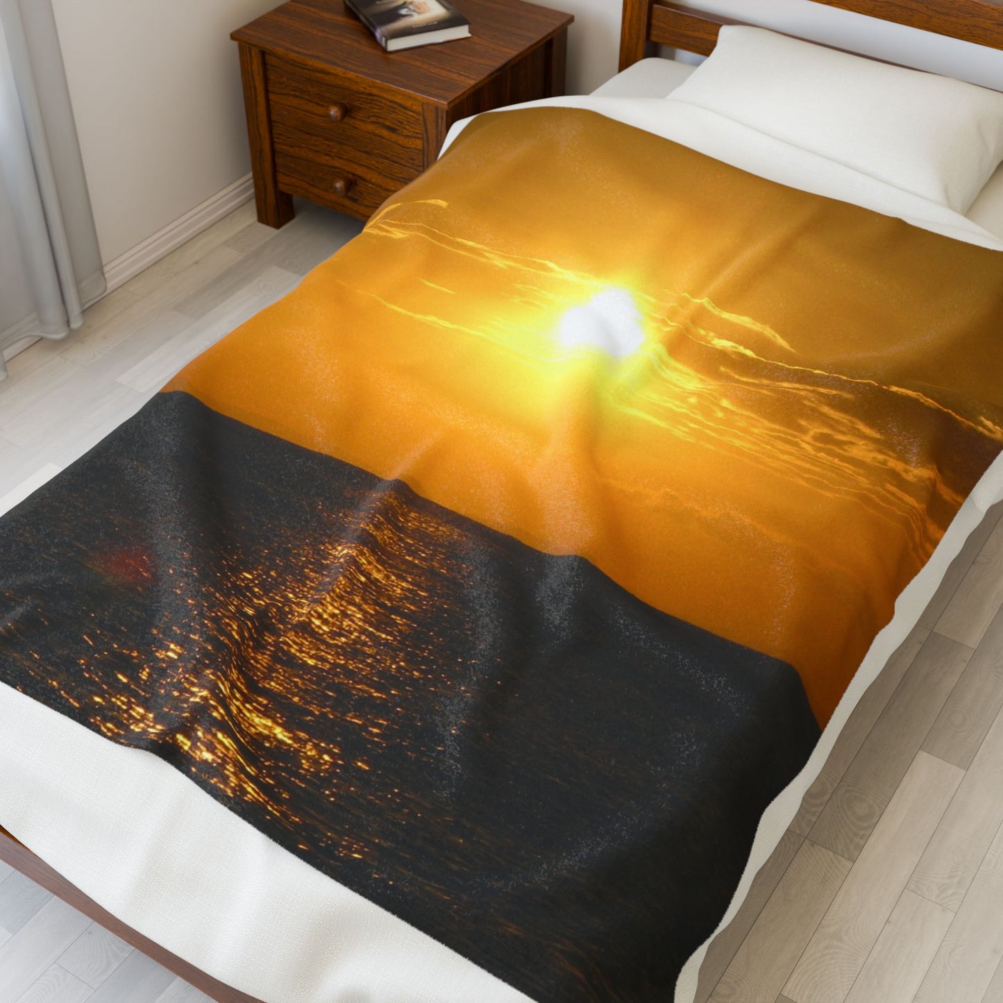 Sunset Ocean Velveteen Plush Blanket - Cozy Gift for Home Decor