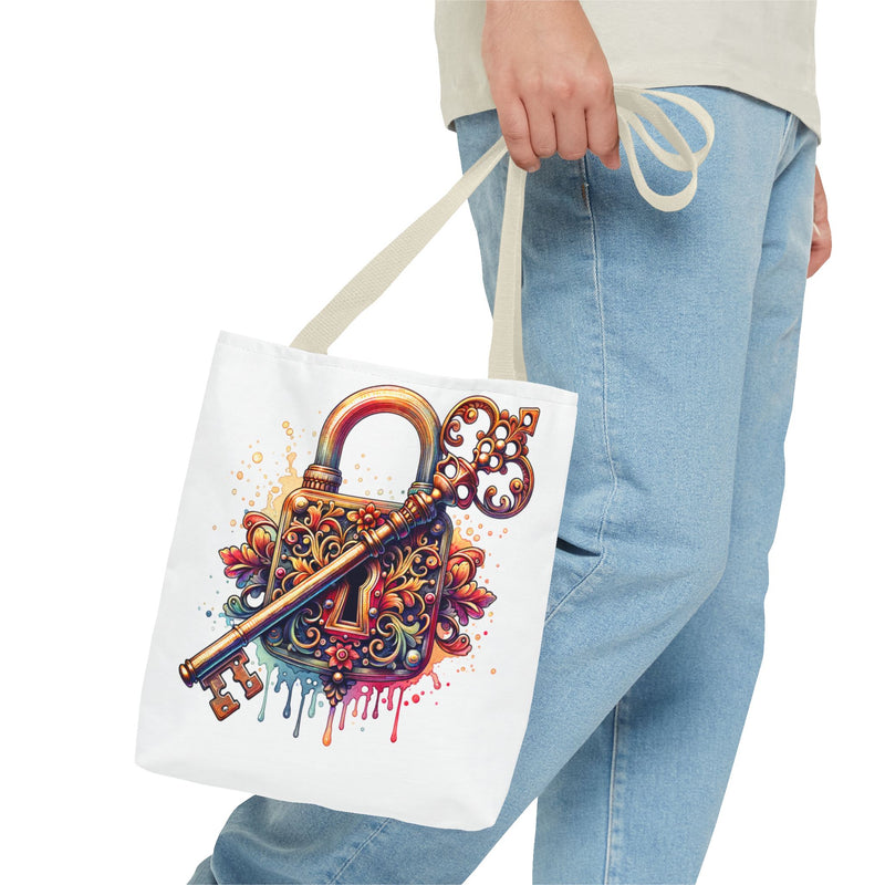 Colorful Key and Lock Tote Bag - Artistic Design for Everyday Use