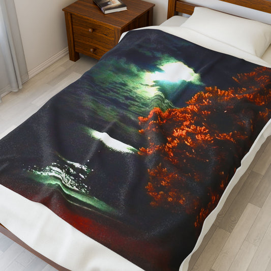 Moonlit Beach Velveteen Plush Blanket | Cozy Nighttime Décor